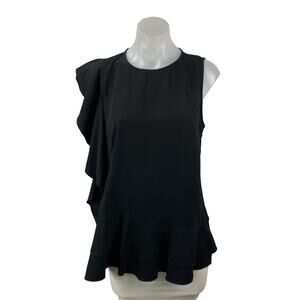 Ann Taylor Women's Black Sleeveless Ruffle Tiered Formal Tank Blouse Top Size M
